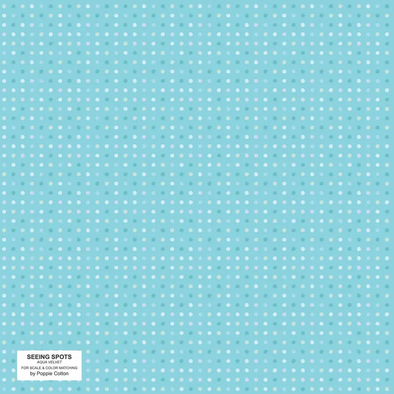 1 Yard Pre-Cut Fabric - Poppie Cotton Seeing Spots Aqua Velvet