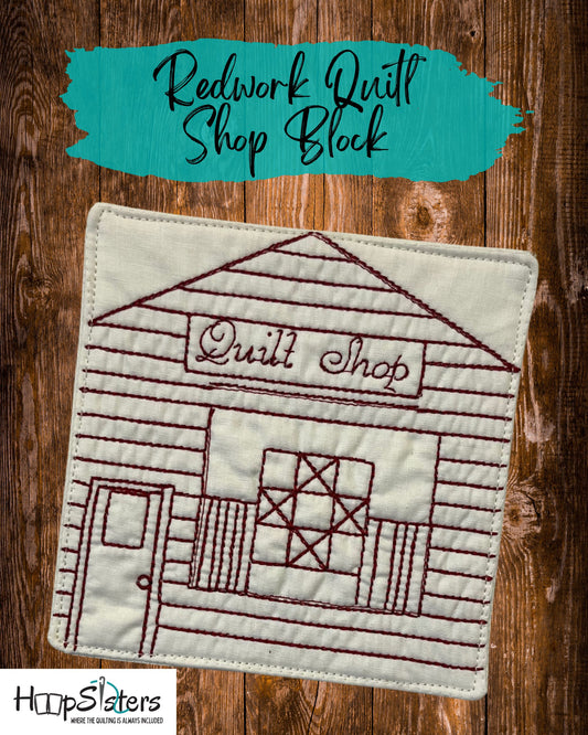 Redwork Quilt Shop Block