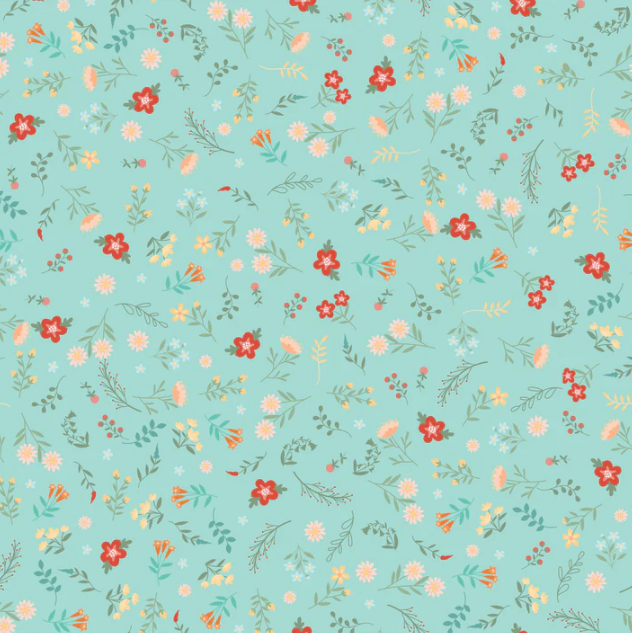 1 Yard Pre-Cut Fabric - Petals Teal